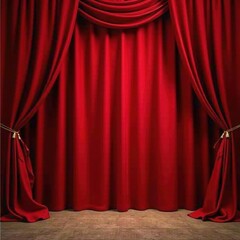 Deep red curtain panorama, elegant folds and shadows , stage, production, backdrop