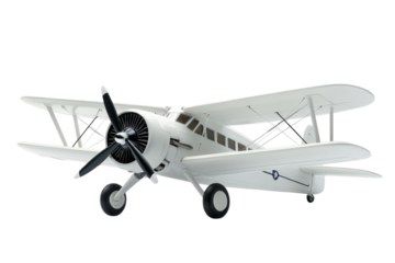 A Pristine White Biplane Poised For Flight, Embodying A Nostalgic Era Of Aviation Adventure Against A Stark Isolated on Transparent Background