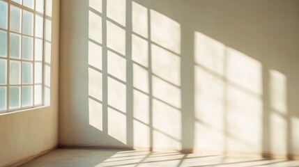 Sunlight patterns on a light-colored wall and floor