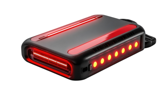 A Sleek, Powerful Safety Device Glowing With Vibrant Red Lights, Providing Essential Nighttime Protection With A Compact, Portable Design Isolated on Transparent Background