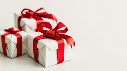 Gifts with Red Ribbons Isolated on White - Elegant and Festive Present Wrapping for Holidays, Birthdays, or Special Occasions