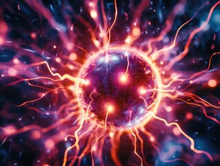 Fototapeta premium Purple and red electrical sparks around a glowing core