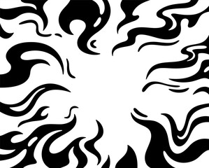 Comic book backgrounds. Fantastic fire flames frame. Hand drawn smoke effect. Manga black and white cartoon frame. Hero comic page. Explosion action. Vector illustration