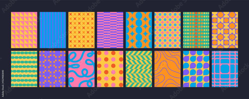 Wall mural geometric poster. abstract texture background. minimal repeating print with various shapes, forms, f