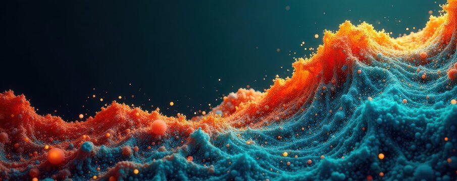 Intricate orange and teal gradient wave, psychedelic pattern Dark background , energy, graphics, digital