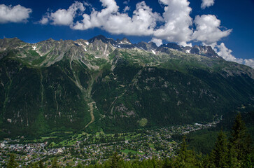 french alps france chamonix village and mont blanc massif in haute savoie