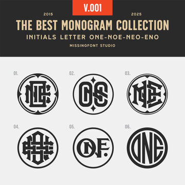 Monogram collection with initial ONE, NOE or ENO. Templates set logo designs. Can be applied on stationery, invitations, signage, packaging, or even as a branding element and etc