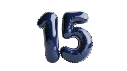 Navy blue balloon shaped like the number 15