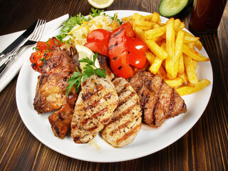 Classic Greek Meat Plate with French Fries