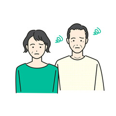 困っているシニア夫婦のアバター素材イラスト(カラフル)