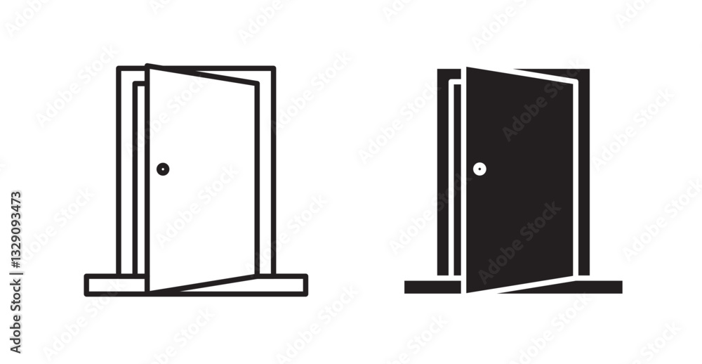Poster door open line icon vector set.