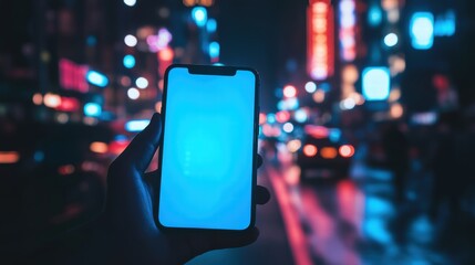 Closeup of hand holding smartphone with white mockup on screen,black mobile phone in hands with blank desktop screen while car driving,Mockup image,Copyspace for text.