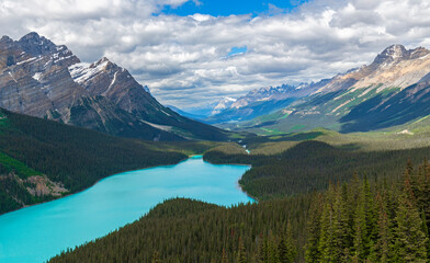 Peyto Lake landscape in the Canadian Rockies, Banff national park, Alberta, Canada.
