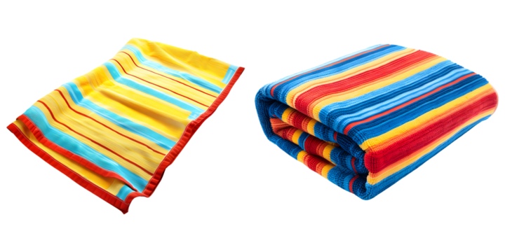 Beach towel with stripped pattern isolated on transparent background