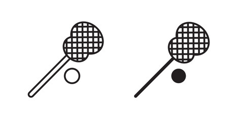 Lacrosse stick ball line icon vector set.