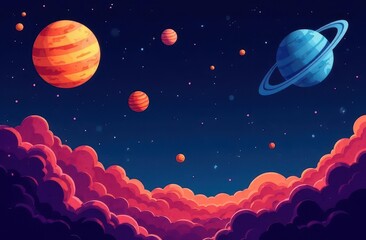 Fototapeta premium Stunning celestial view featuring colorful planets and vibrant clouds