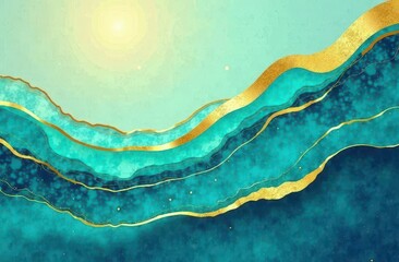 Stunning abstract watercolor background featuring golden accents and waves