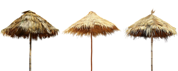Tiki thatched bamboo umbrella in white background