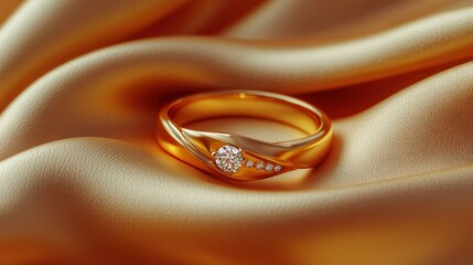 Golden diamond ring on silk