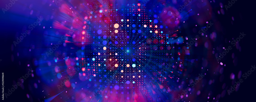 Poster abstract macro of quantum computing qubit cell. subatomic patterns of cyber ai intelligence. futuris