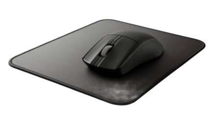 Black computer mouse on clean black mouse pad