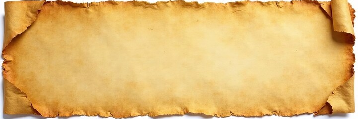 Obraz premium Vintage browned paper with ragged edges, distressed blank parchment, old letter backdrop, worn out manuscript texture, aged, antique