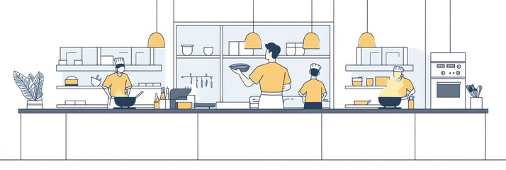 厨房で働くシェフ・パティシエ（イラスト）