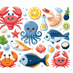 seafood, fish, restaurant, food, vector, illustration, menu, vintage, sketch, dinner, sea, fresh, design, ocean, shrimp, retro, ink, drawing, meal, background, lunch, graphic, market, gourmet, marine,