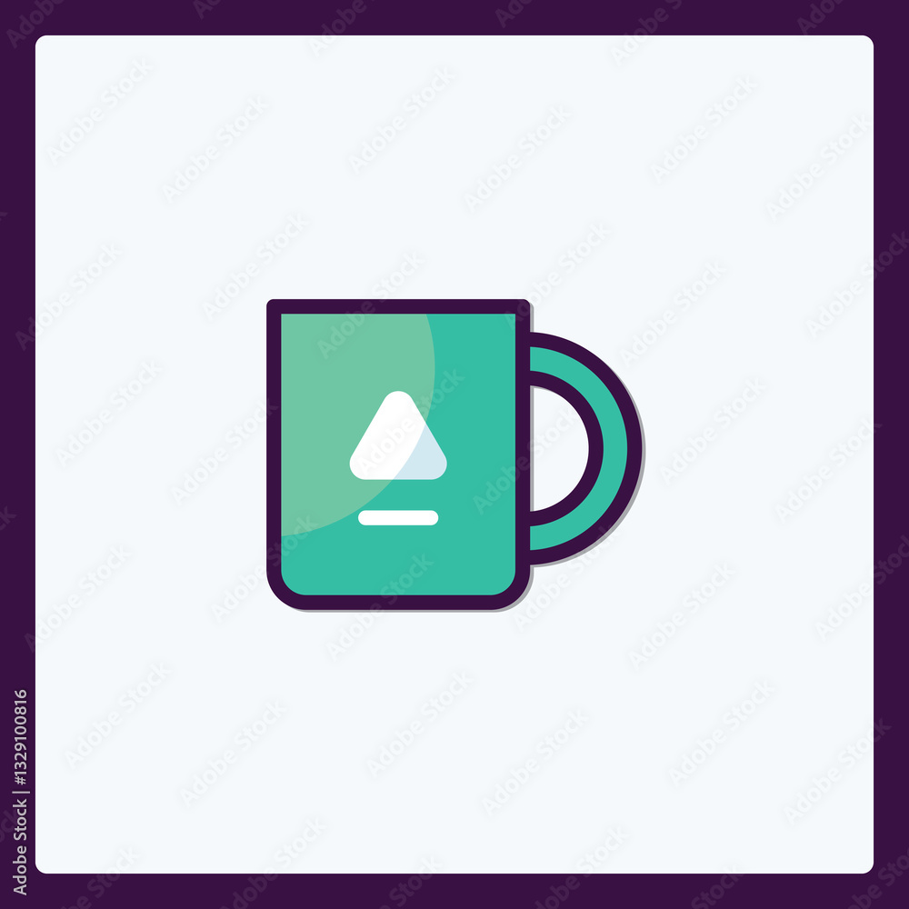 Poster minimalistic green mug icon with upward triangle symbol and horizontal line