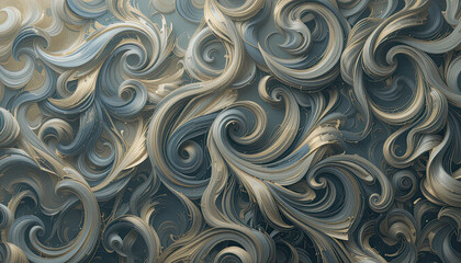 Elegant Swirling Flow - Abstract 3D Fluid Motion with Ornate Metallic Curls, High-Resolution Decorative Background for Modern Digital Art, Graphic Design, and Home Decor
