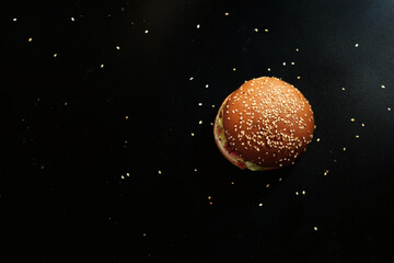 Juicy Hamburger on Black Background