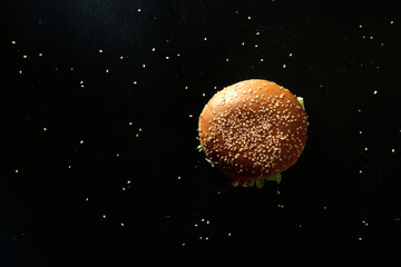 Juicy Hamburger on Black Background