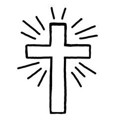 Christian cross sign sun starburst circle doodle hand draw illustration