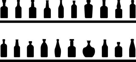 Glass bottle icon set - Different silhouettes of bottle. Glass bottles symbols, Bar sign illustration.