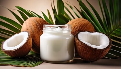 coconut milk and coconut on bamboo