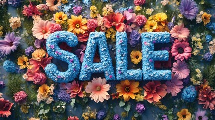 Blooming Sale: A vibrant floral design spells out "SALE" with a dynamic and captivating arrangement of colors and textures, perfect for promotion and retail marketing