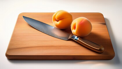 knife on cutting board with apricot