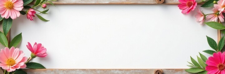 Simple white backdrop in weathered wooden frame, craft, product, marketing