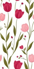 Pink and Plum Purple Tulip Seamless Pattern on White Background