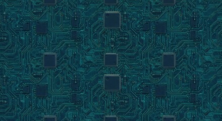Obraz premium Teal Circuit Board Texture Seamless Pattern. AI Generated