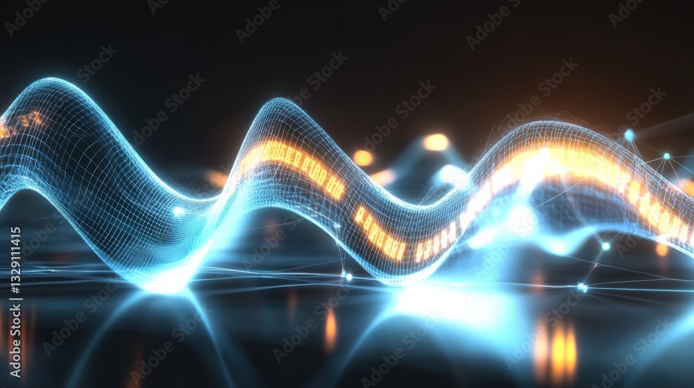 Aufkleber dynamic light waves abstract visualization digital art high-tech environment close-up perspective en
