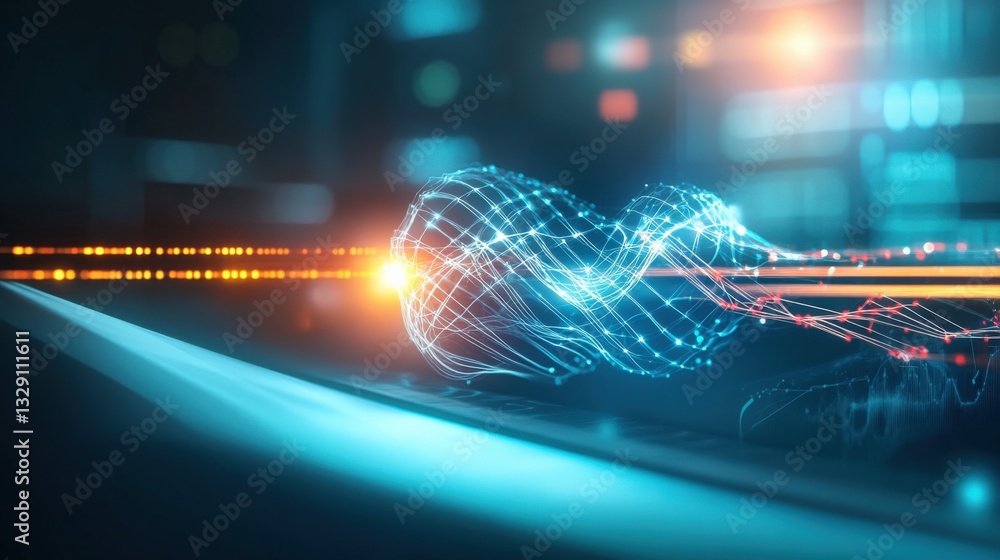 Poster dynamic light waves visualization digital realm abstract art futuristic environment close-up view te