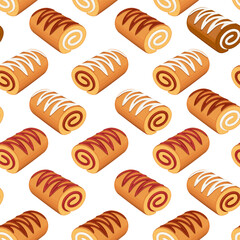 Food pattern design . Donuts background. Seamless pattern with donuts.  Donut pattern for fabric, wrapping paper, packaging, coffee and bakery shops. Hand Drawn illustration.