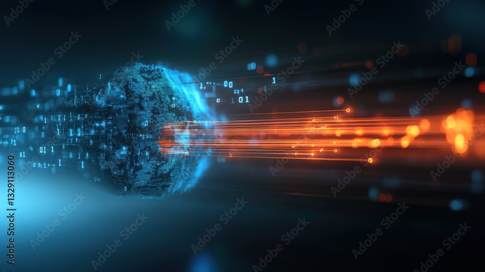 Poster dynamic data transfer visualization digital realm graphic representation futuristic environment abst