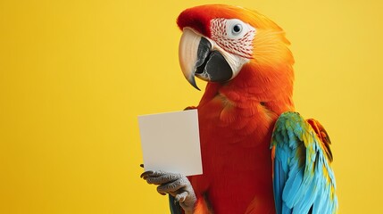 A parrot holding a tiny menu card for minimalist personal chef services. digital