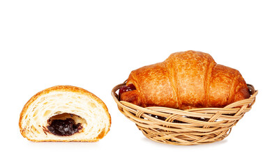 Fresh croissant isolated on a white background, contour.