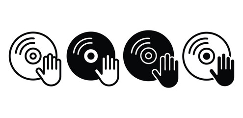 DJ Vinyl Record with Hand Icon Vector Design Ilustration Set