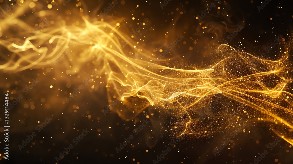 Canvas Prints abstract background with swirling gold smoke and sparkles against a black background.