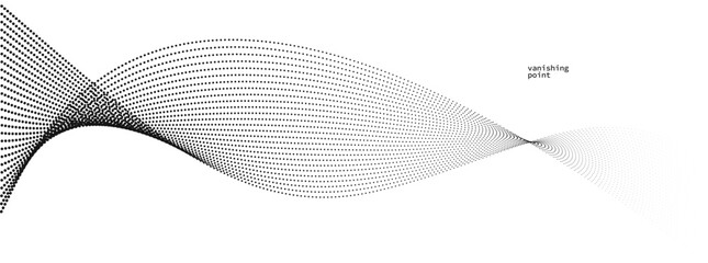 Fototapeta na wymiar Smooth and relaxing shape vector abstract background with wave of flowing particles, curve lines of dots in motion, tranquil and soft image.