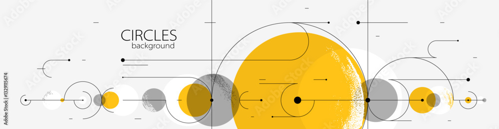 Poster abstract circles and lines vector background, geometric composition drawing technology plan, loop ci